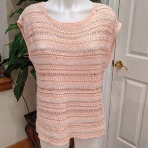 Kensie Pieces Sleeveless Sweater Peach/White Sz Sm
